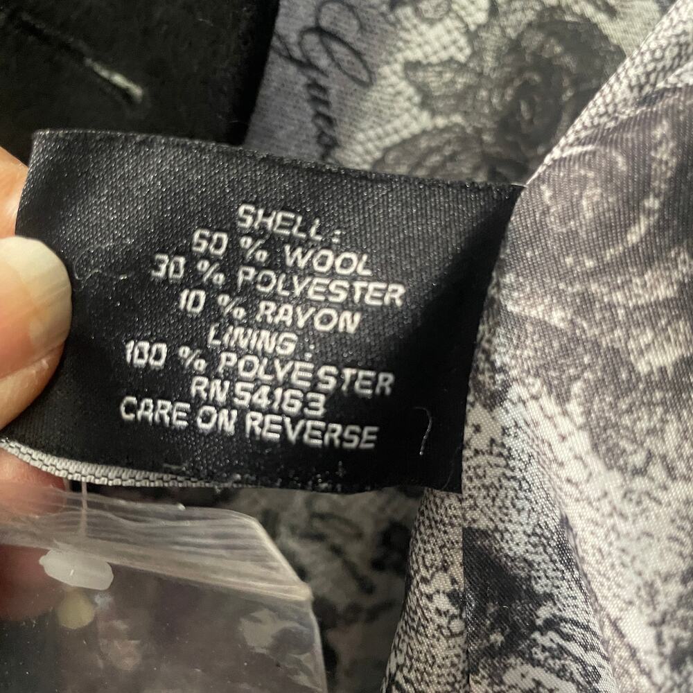 GUESS Black Wool Double Breasted Peacoat with Ruffle Size M - Picture 13 of 15